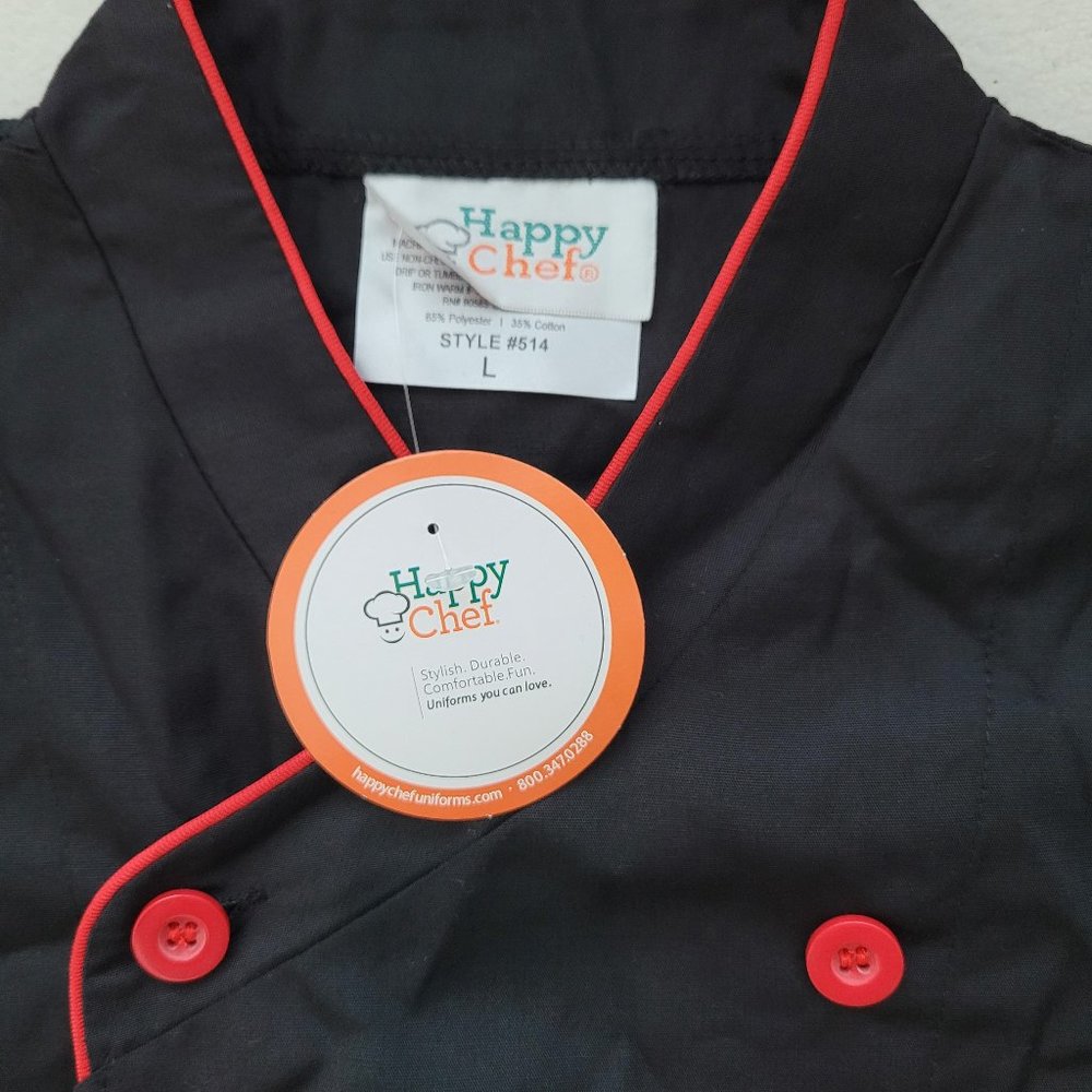 Happy Chef Signature Chef Coat NEW | Large | Unisex | Black/Red - Picture 14 of 16